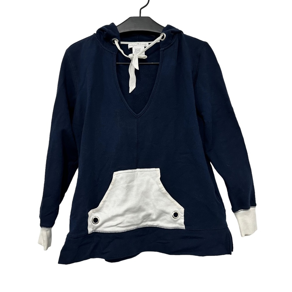soft surroundings navy blue white hoodie sweatshirt boat sailor woman’s medium